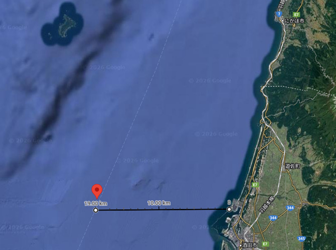 ナウファスの観測地点「山形県沖」もGoogleマップに記載