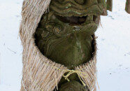 蓑をかぶった狛犬。
ここの狛犬は迫力があります。 玉簾の滝 神社前の狛犬