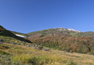 ちょうど前日に鳥海山の初冠雪というニュースがあったのですが、この日は天気が良く気温も高かったのでだいぶ雪は溶けていました。
でも大雪渓の雪は万年雪となって溶けずにいます。 鳥海山 山頂と雪渓 20131014